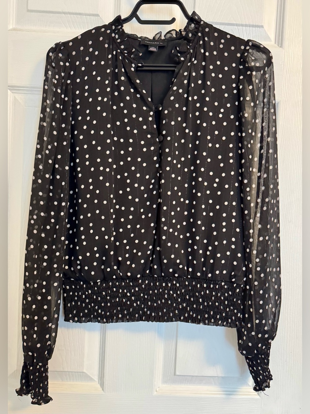 Tamara H Polka Dot Sheer Long-Sleeve Blouse - Black/White